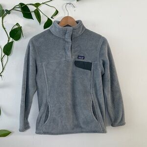 Patagonia Kids Re-Tool Snap-T® Fleece Pullover Gray and Navy Quarter Zip -